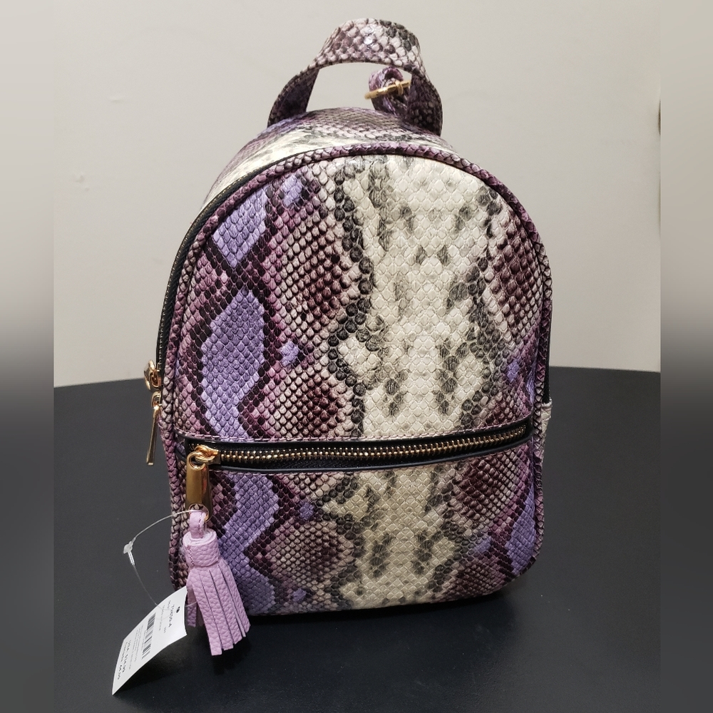 Icing Purple Faux Snakeskin Small Backpack - Picture 4 of 7